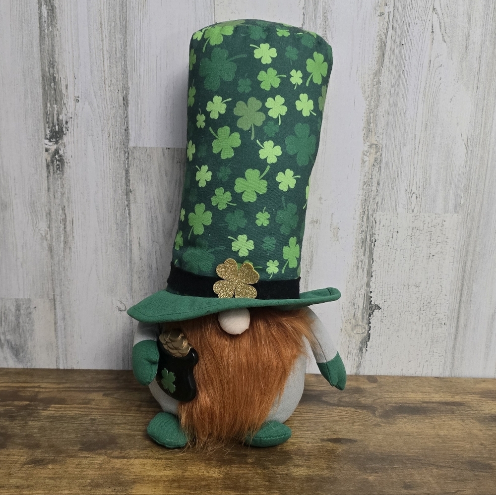 New St Patricks Day Green Shamrock Gnome Plush With Weighted Bottom